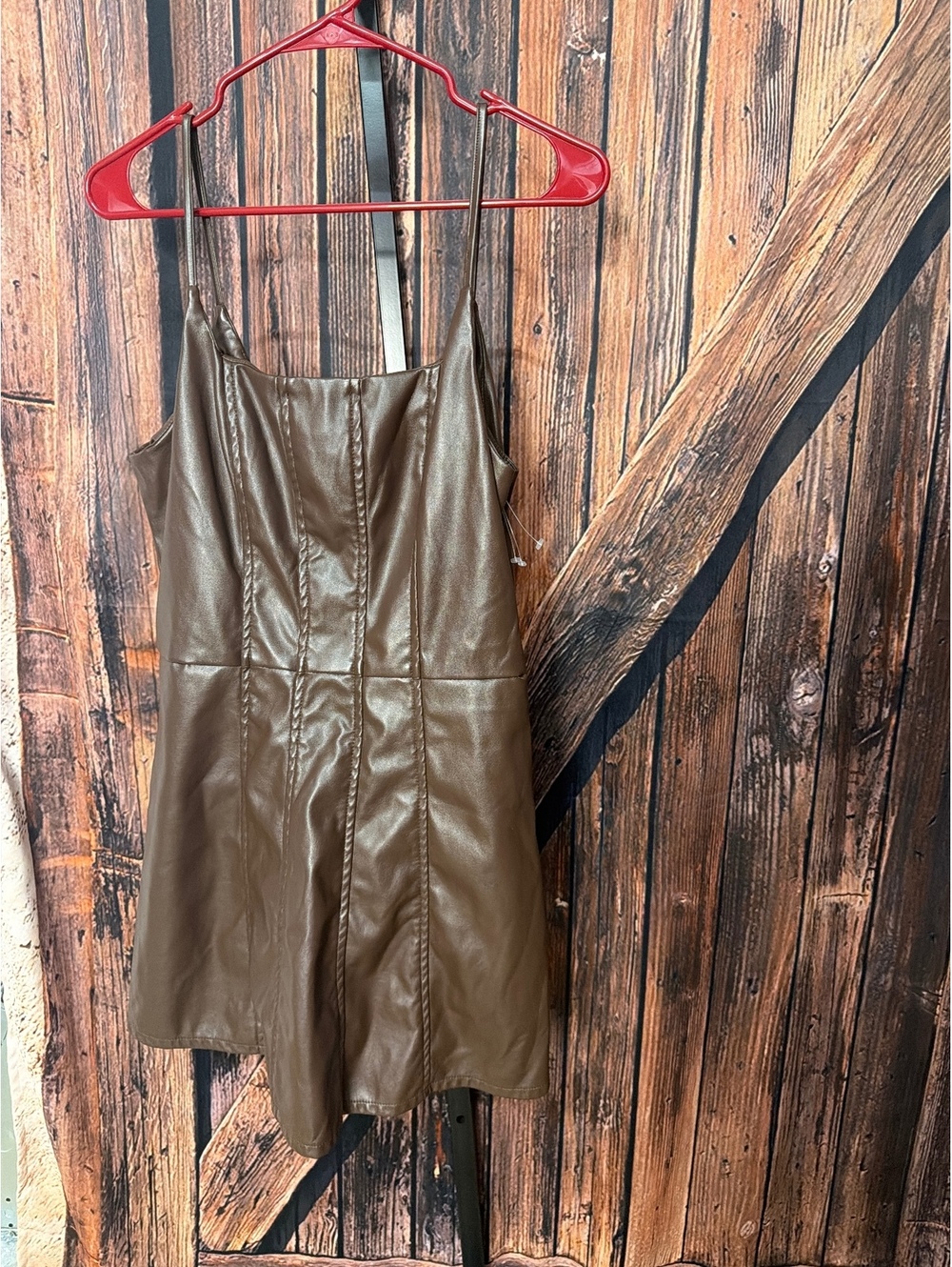 Cider Brown Faux Leather Sleeveless Mini Dress XL